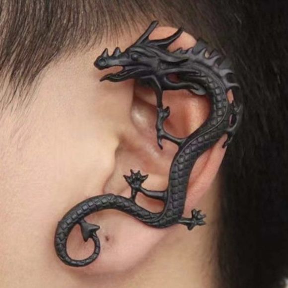 BLACK GOTHIC PUNK UNISEX DRAGON EAR CUFF CLIMBER - Picture 1 of 8